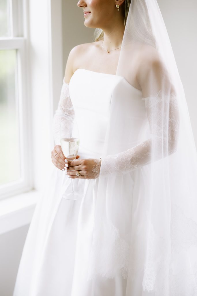 bride looking out window
