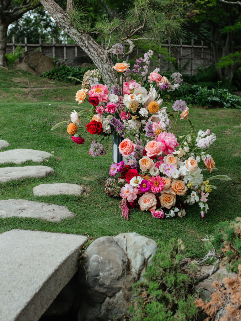 Floral pillar, colorful wedding, summer wedding, garden wedding