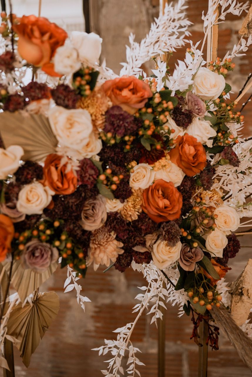 orange boho florals