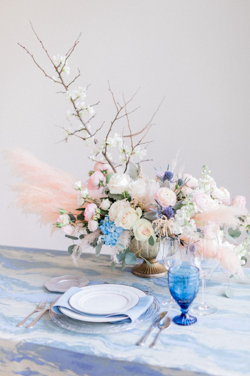 pastel blush blue centerpiece