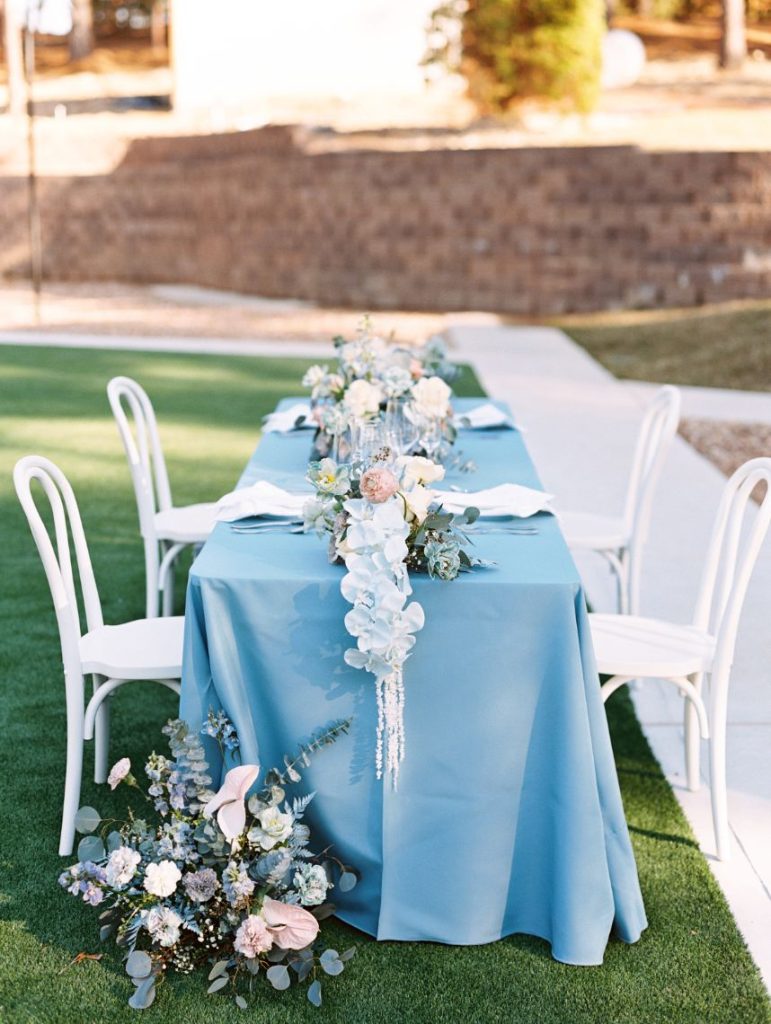 blue wedding with orchids