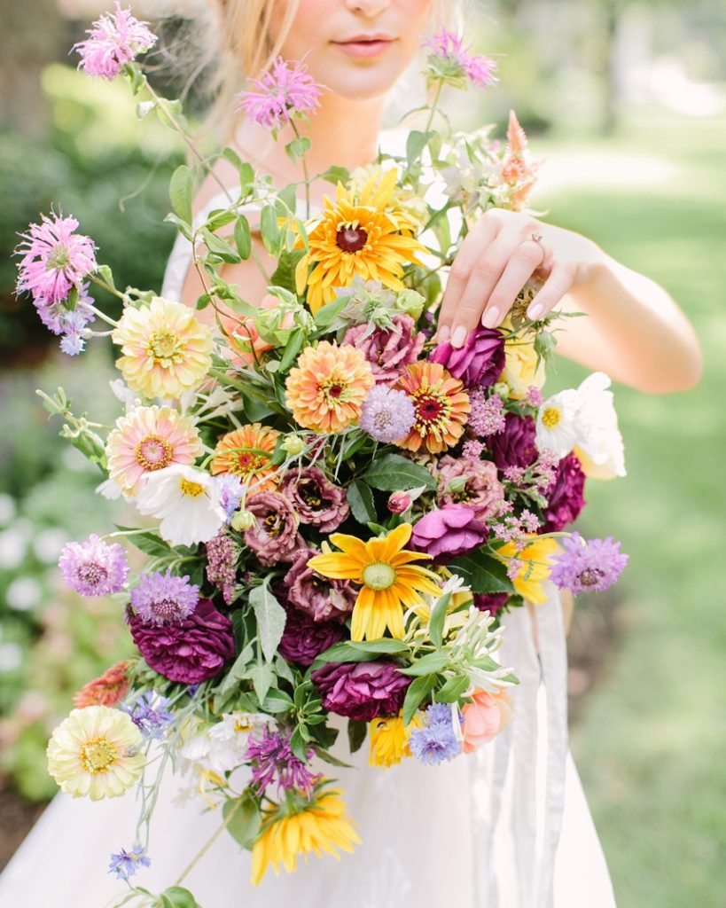 tin cup farm yellow purple bouquet