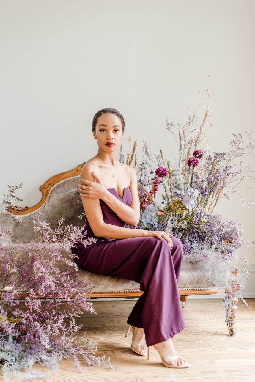 plum floral chair installation