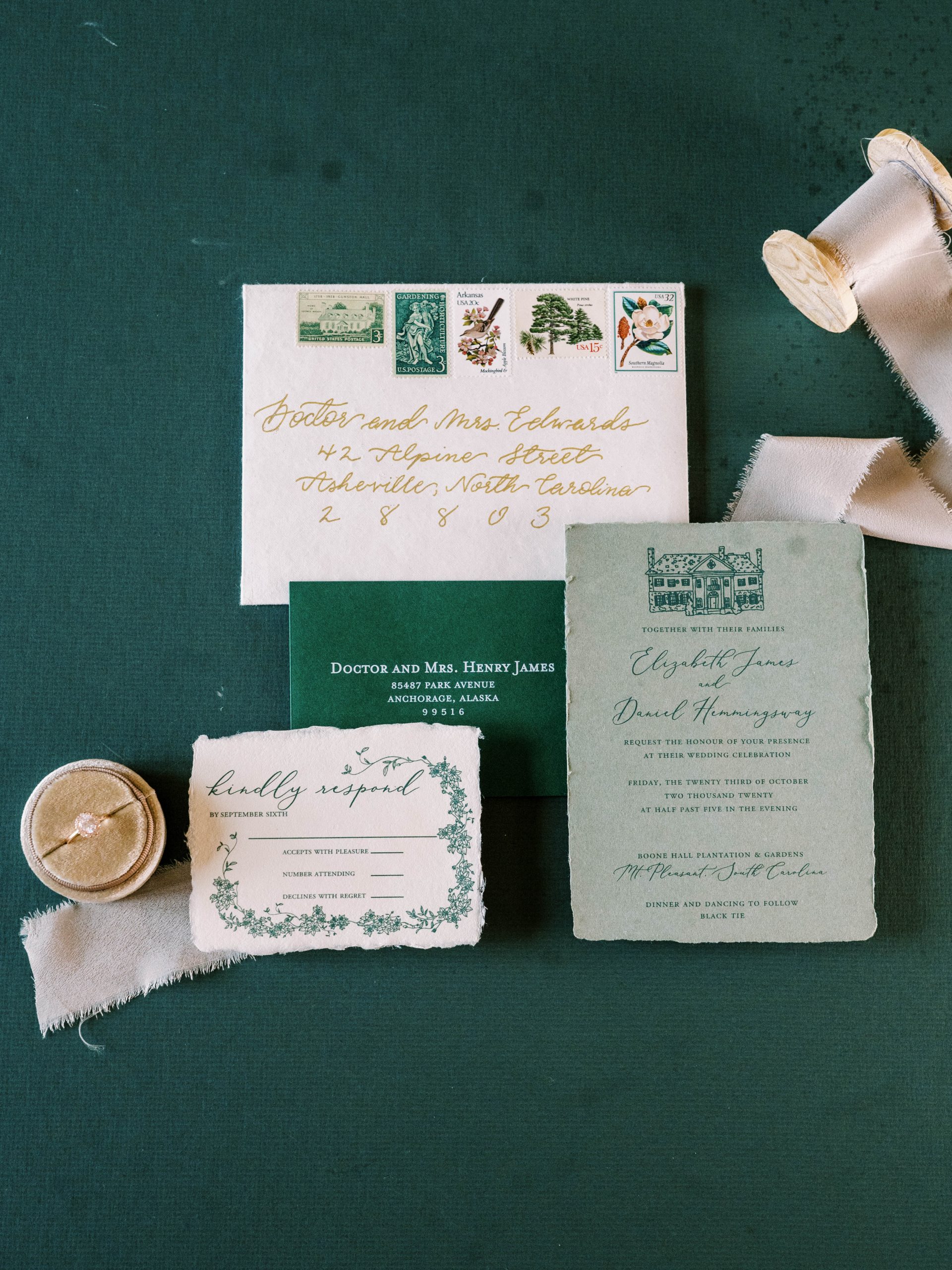 green wedding invitation