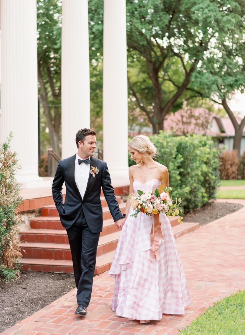 gingham bridesmaid dresses The Bride Wore A Pink Gingham Dress for Her Constellation-Inspired Wedding!