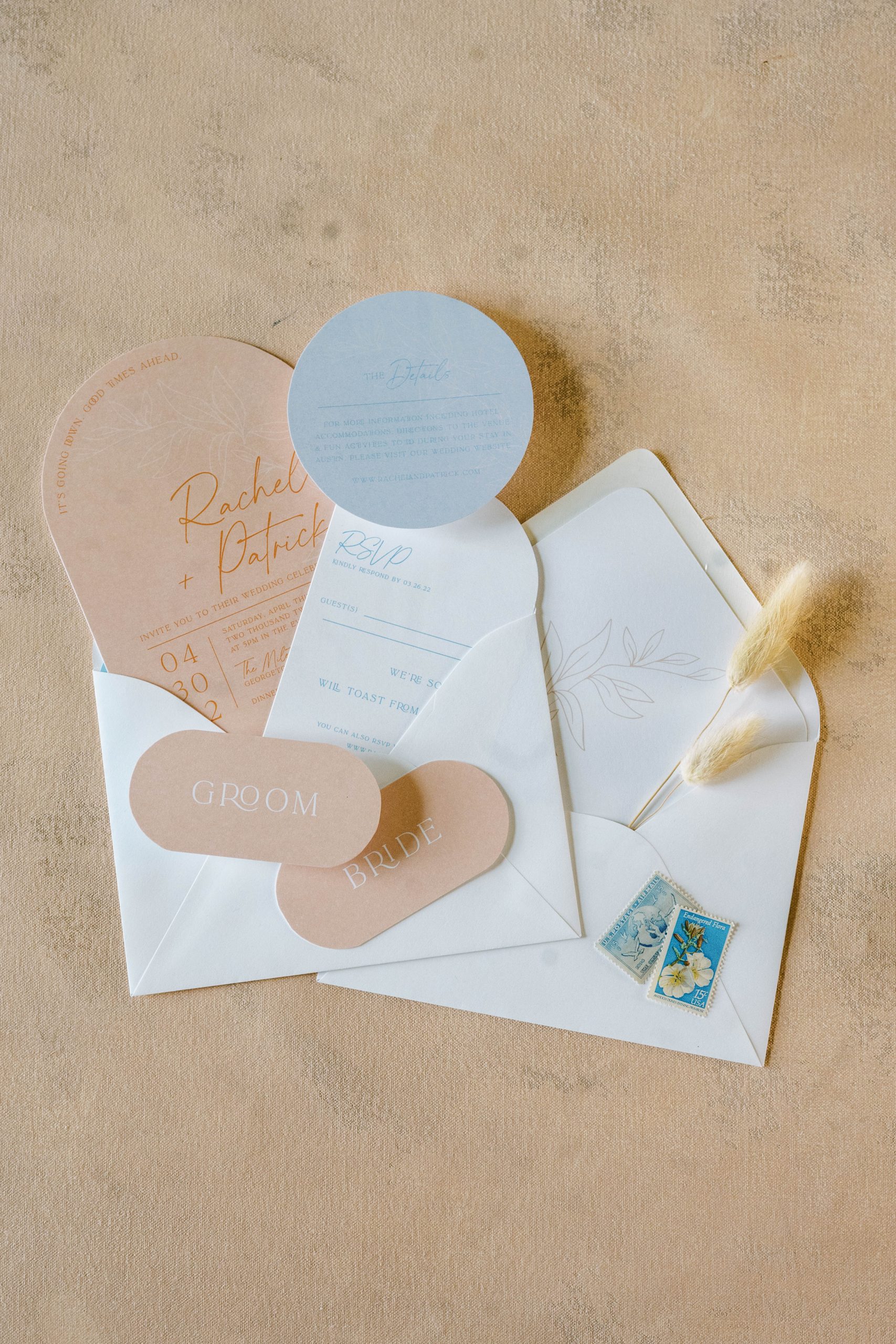 modern peach wedding invitation
