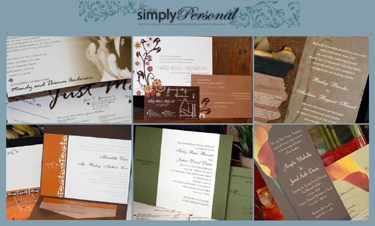 Custom wedding invitations, save the date cards, menu cards, programs and thank you cards available at Simply Personal in Addison, Texas