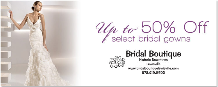 Find wedding gowns at Bridal Boutique in Lewisville and other Texas bridal salons in the Brides of North Texas.