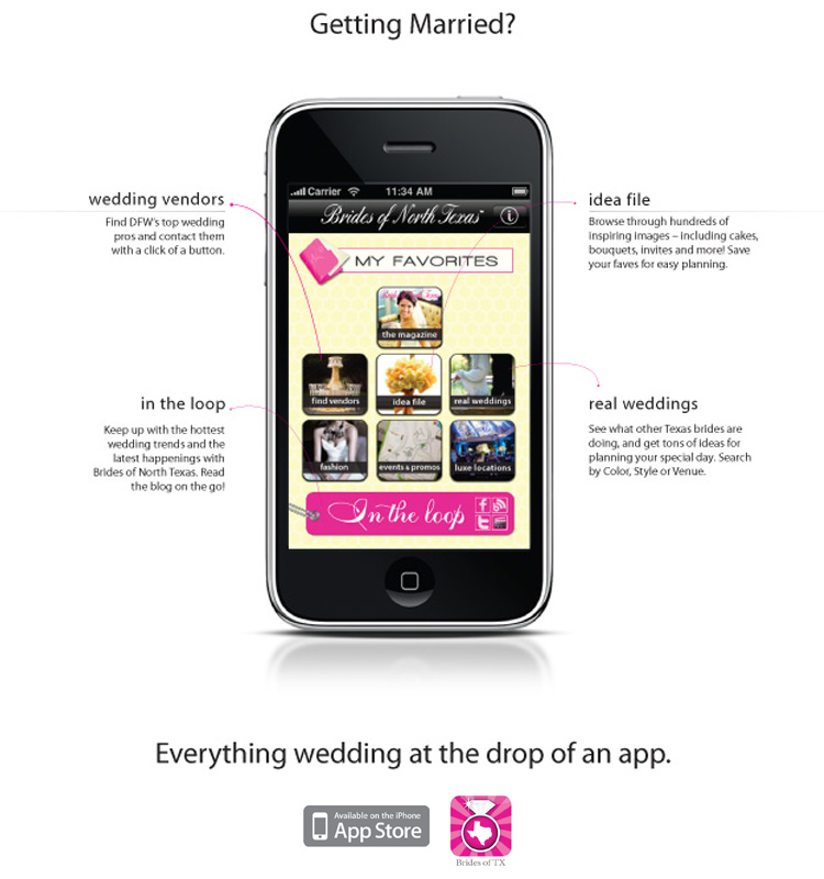 Find North Texas wedding inspiration on the web through the iPhone app.
