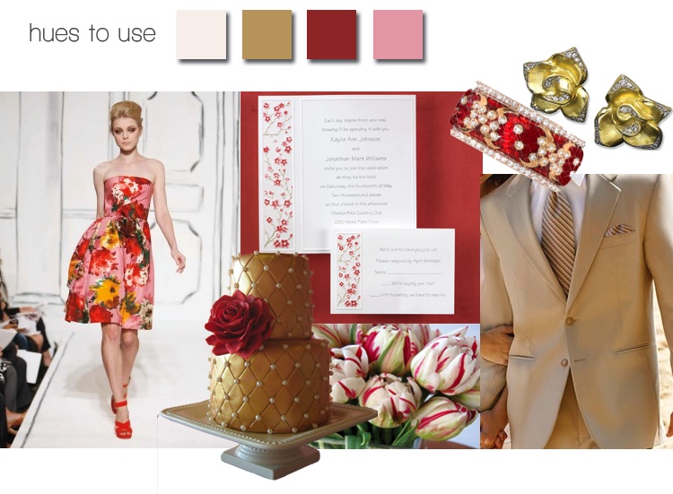 Brides of North Texas Magazine - Sweet Cherry and Glittering Gold color board
