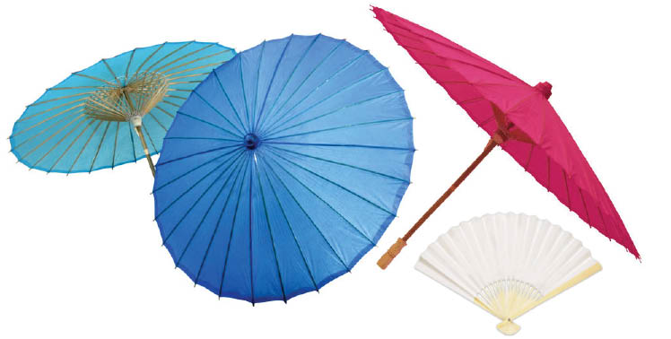 Parasols and fans provide a way to keep cool and make great wedding favors and gifts for your wedding party