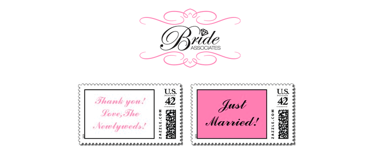 Bride associates postage stamps made especially for wedding invitations, thank you cards and more.