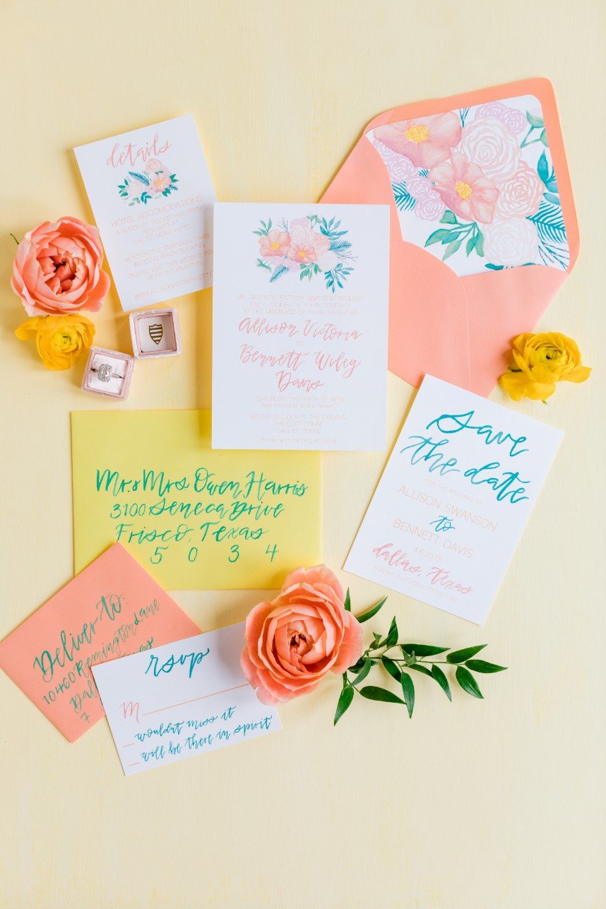 wedding details with springtime colors
