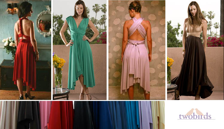 Twobirds bridesmaids dresses available in 10 colors and ten different styles found at Bella Bridesmaid in Dallas, Texas