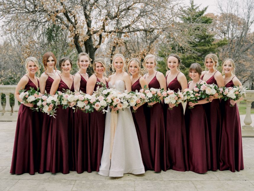 maroon bridesmaids gowns
