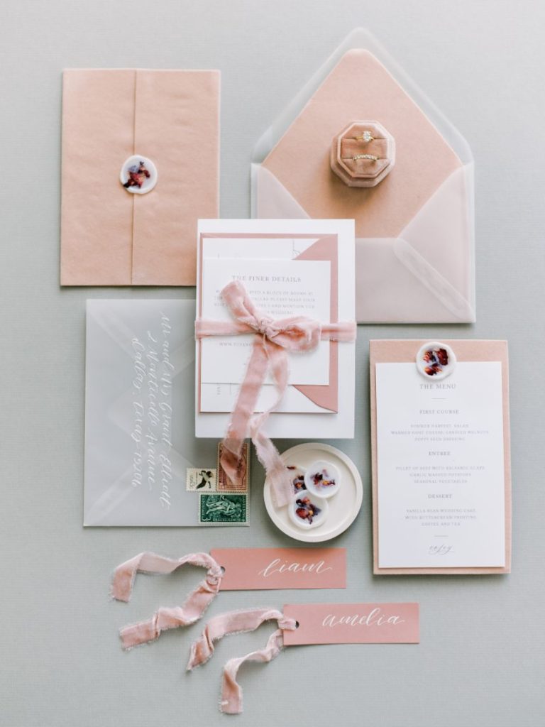 Velvet and vellum wedding invitations