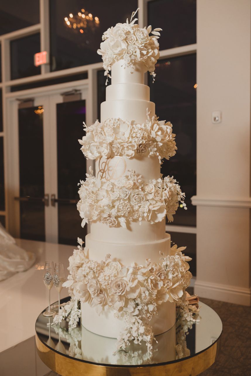 luxe white wedding cake