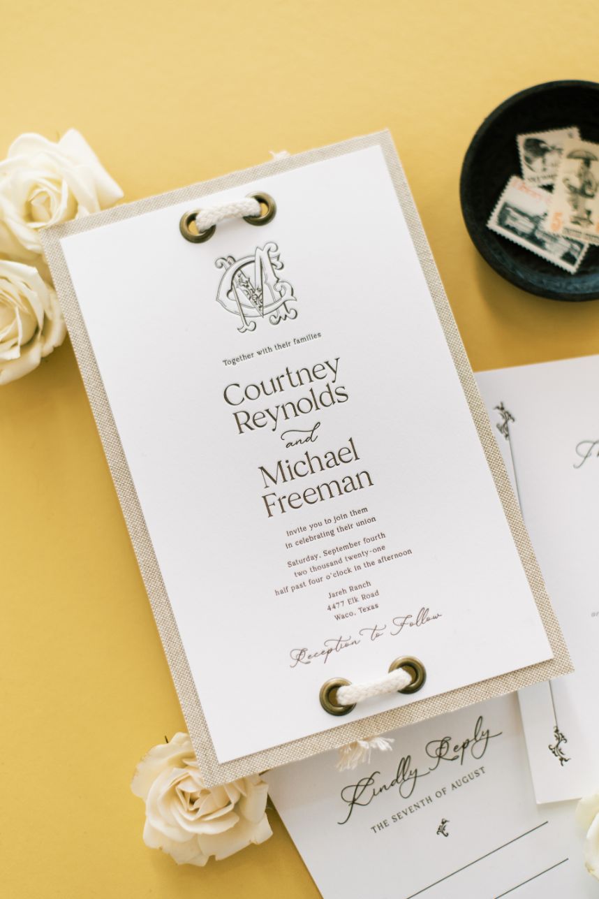 Linen & Rope monogram wedding invitation