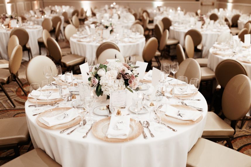 purple ballroom wedding