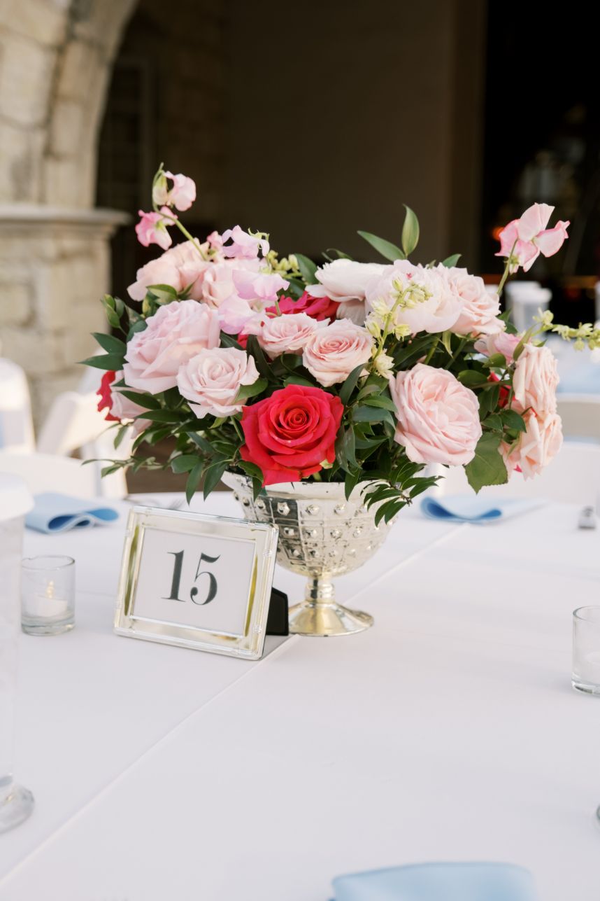 pink and red rose centerpiece