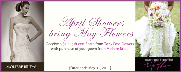 Oklahoma wedding gowns and flowers - Moliere Bridal Salon and Tony Foss Flowers