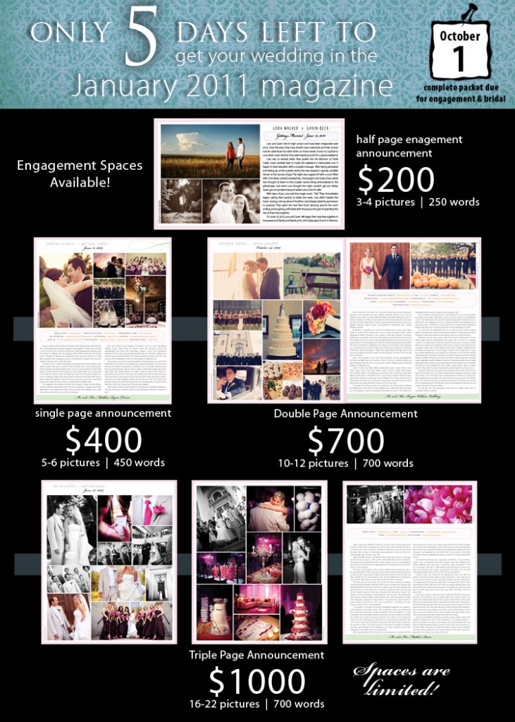 Get your wedding announcement in the Brides of Oklahoma magazine.