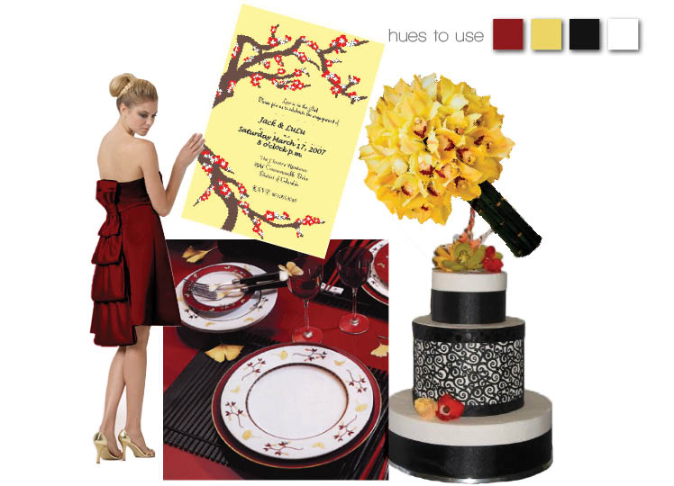 Red and yellow wedding colors with red bridesmaid dress by Bari Jay from Bella Rose Bridal in Edmond and The Bridal Boutique in Norman, Oklahoma 