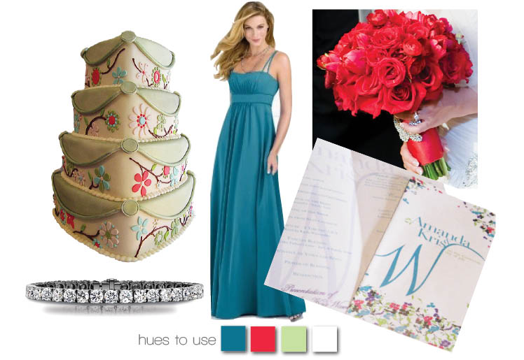 Blue, pink and green wedding colors