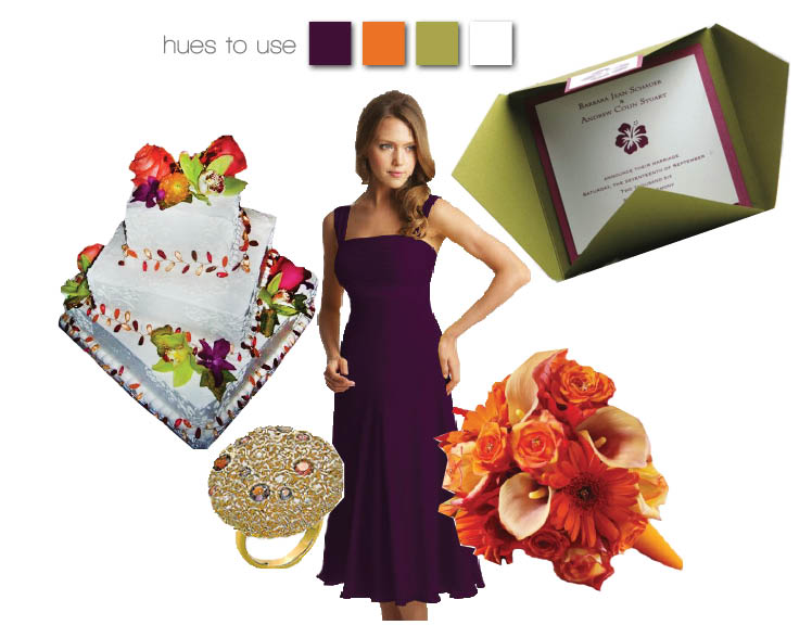 Tropic-inspired wedding colors of purple, green and orange are a great color combination for an Oklahoma summer wedding!