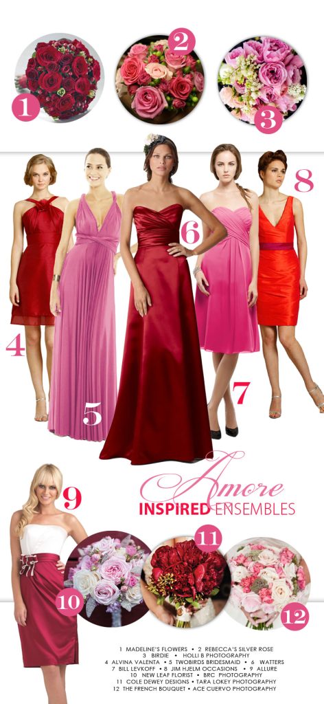 Oklahoma wedding flowers and bridesmaid dresses pink and red