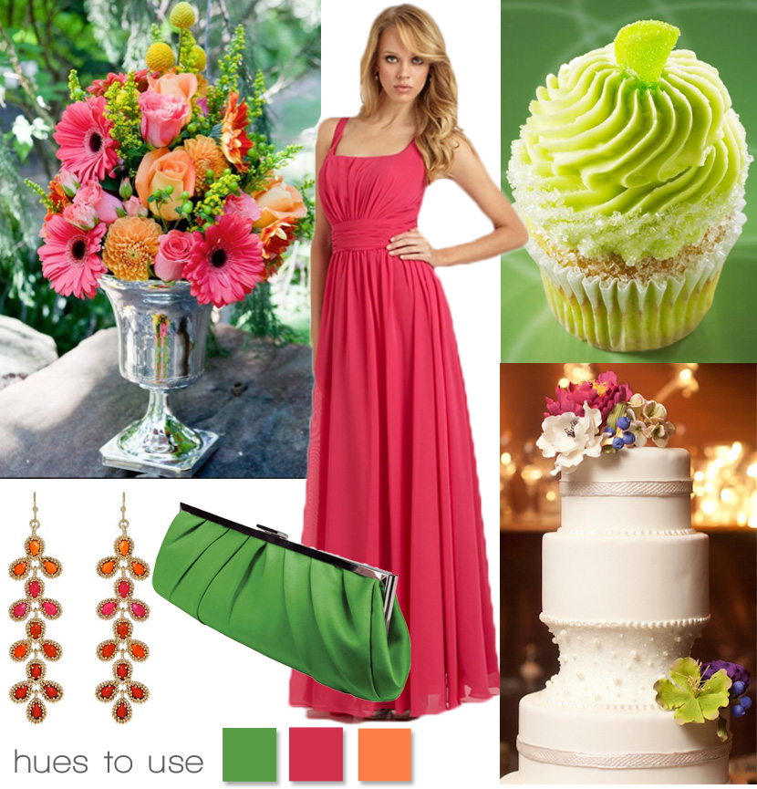 Bright wedding colors in pink green and orange