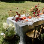 Outdoor tablescape for wedding reception