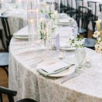 Close up shot of table arrangements fro wedding reception