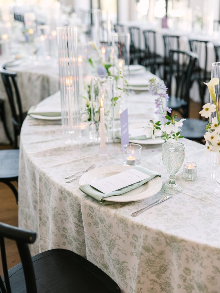 Close up shot of table arrangements fro wedding reception