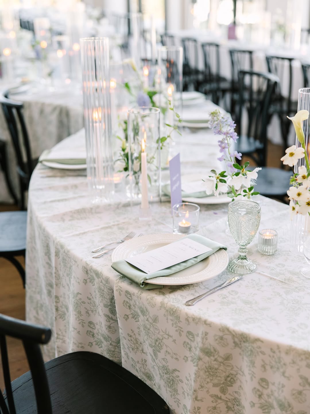 Close up shot of table arrangements fro wedding reception