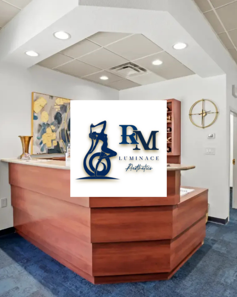 RM Luminace Aesthetics boutique reception area with warm wood tones