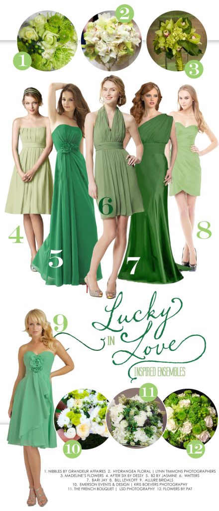 Oklahoma green bridesmaid dresses and wedding bouquets