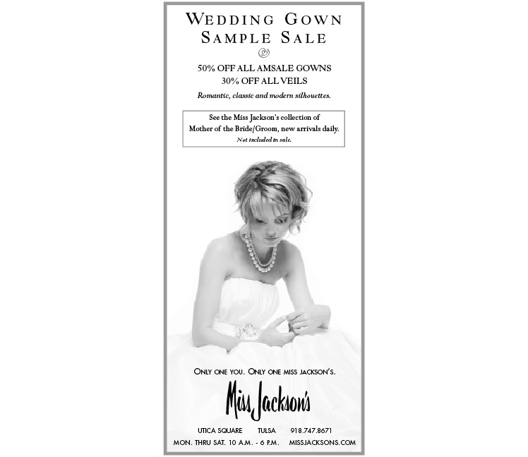 Miss Jackson's wedding gown sample sale in Tulsa, Oklahoma