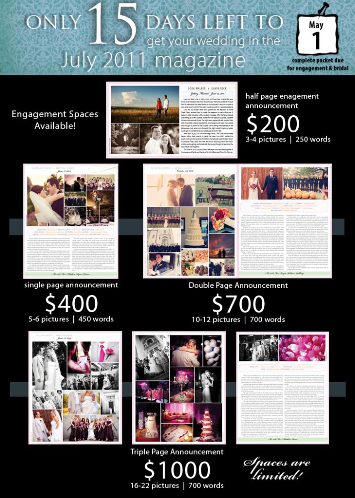 Announce your wedding or engagement in Brides of Oklahoma magazine