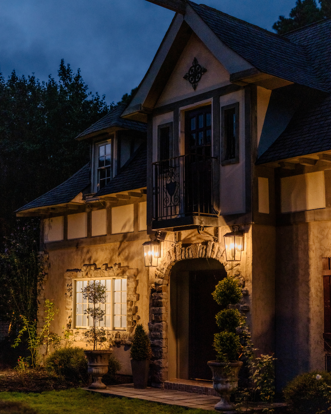 european insired venue at night with uplighting