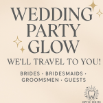 Wedding Party Glow mobile teeth whitening service advertisement with decorative stars on beige background