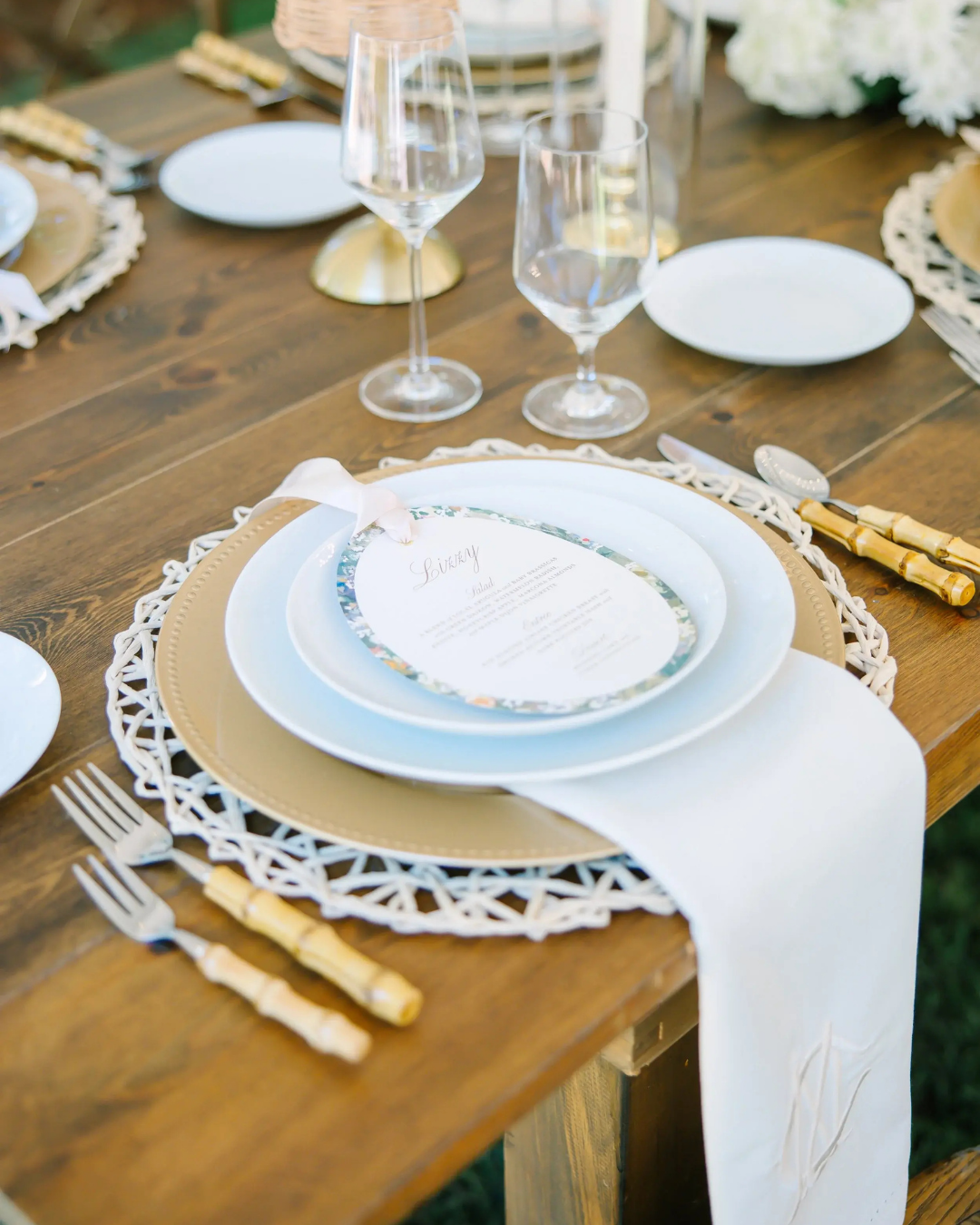 reception tablescape with light blue accents