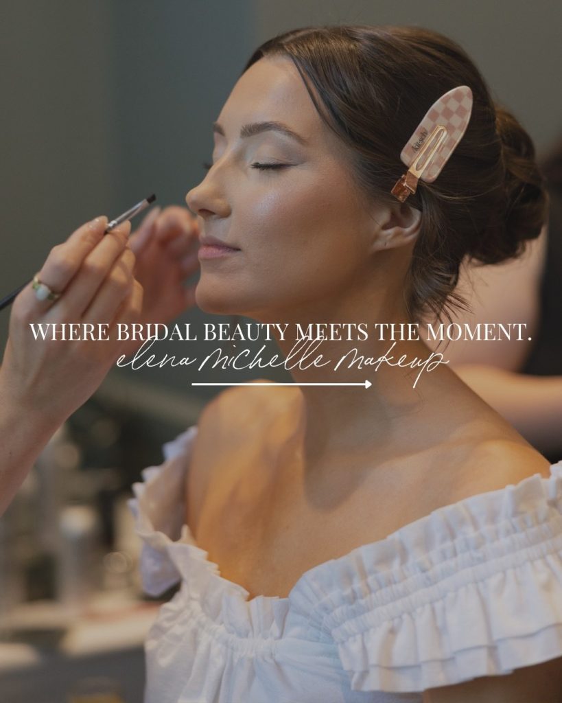 Bride receiving professional makeup application from Elena Michelle Makeup artist