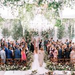 Outdoor wedding garden ceremony at winery vineyard