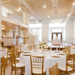 Two-story event space at Hotel Deco arranged for wedding celebration with mezzanine level and sophisticated décor