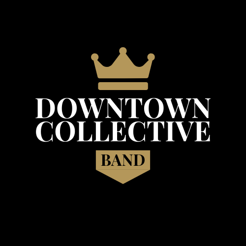 Downtown Collective Band logo with gold crown and black background