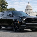 Black Chevrolet Suburban SUV positioned in front of U.S. Capitol Building