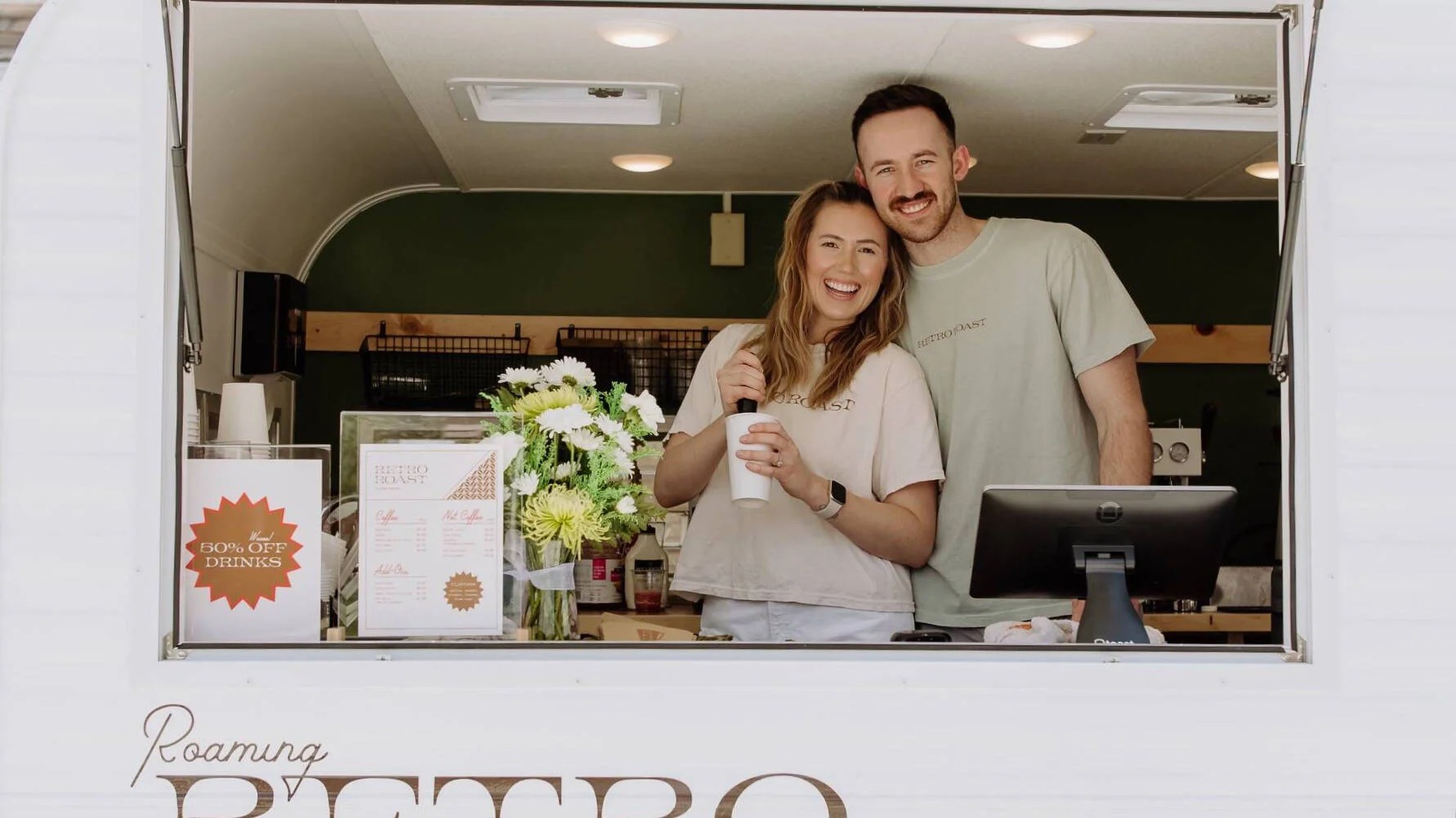 Roaming Retro Roast vintage-style coffee truck for wedding catering services