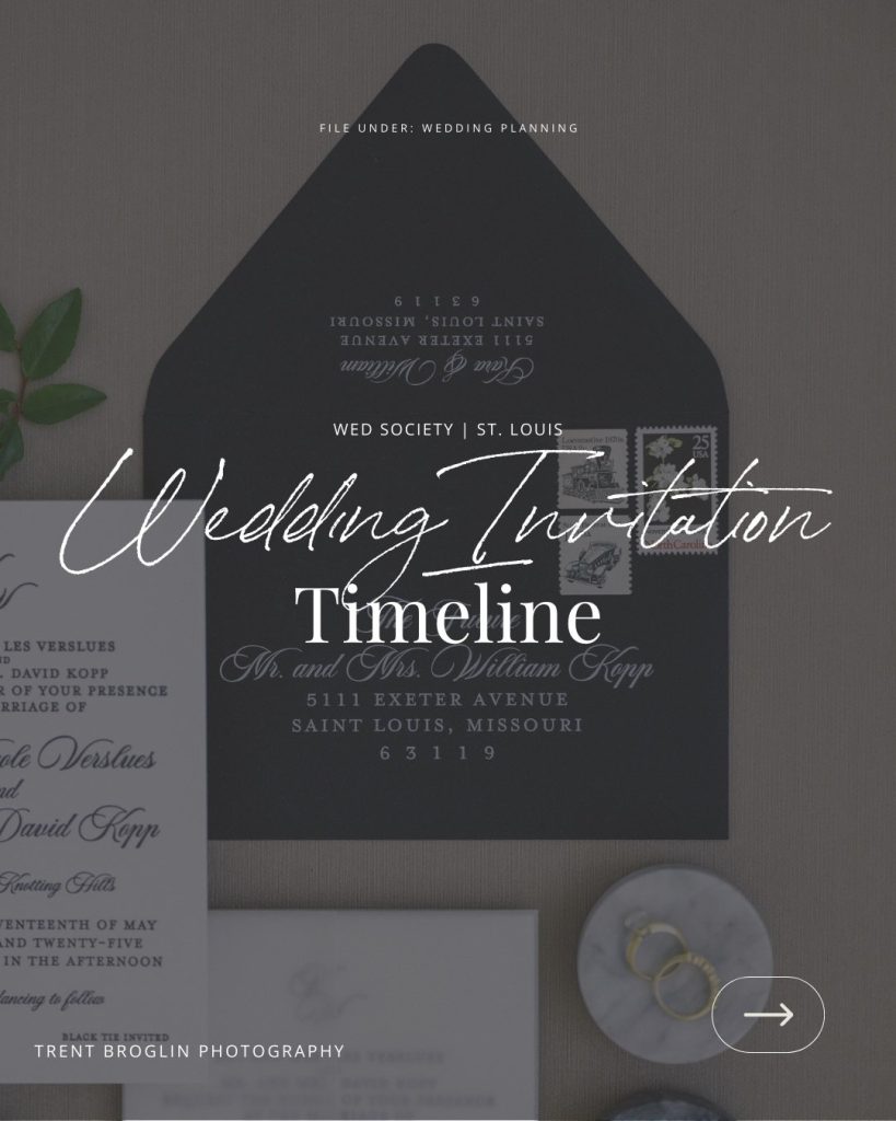Elegant wedding invitation in dark envelope with calligraphy addressing for St. Louis venue