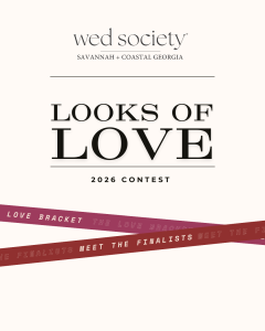 Wed Society Looks of Love 2026 Contest promotional banner with Love Bracket and Meet the Finalists ribbons